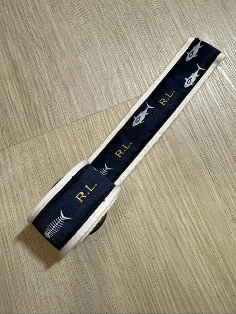 Ralph Lauren Polo Youth Belt Sharks Fish Bones Ribbon Double D Ring 32